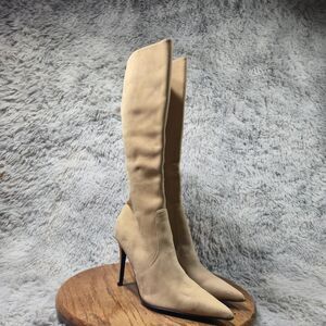 Colin Stuart Womens 8 Ivory Tan Suede Leather Knee High Stiletto Heeled Boots